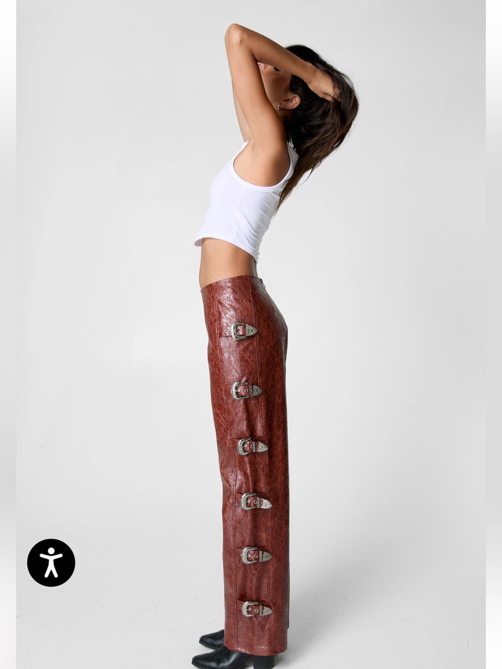 Nasty Gal Distressed Faux Leather Buckle Detail Trouser